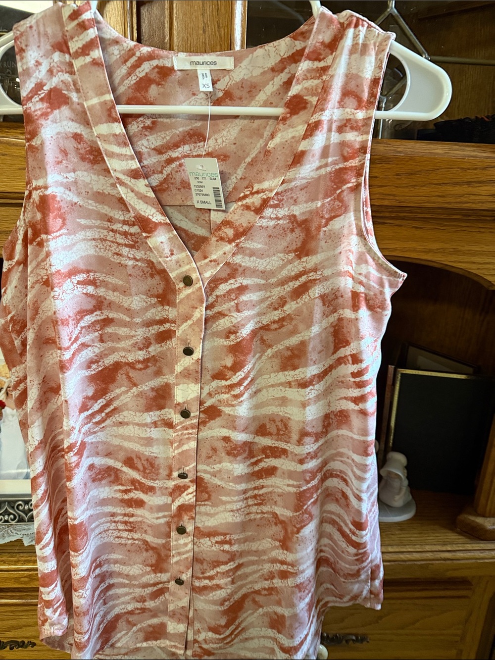 Maurices Coral Wave Print Sleeveless Button-Front Tank NWT XS